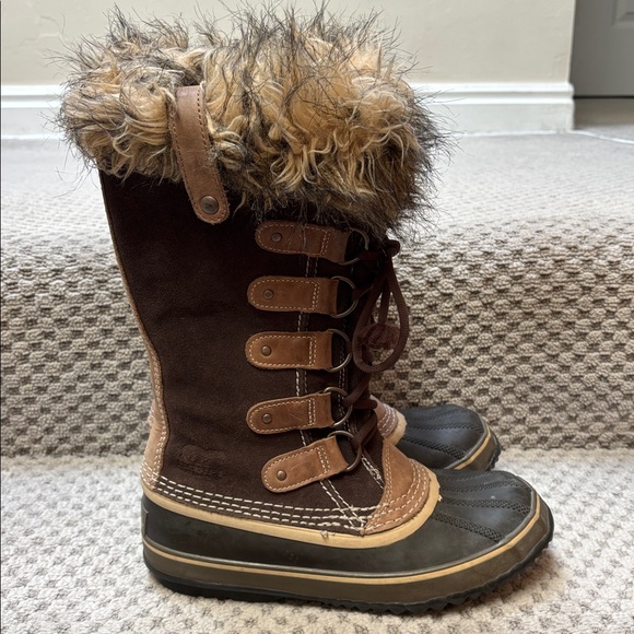 Sorel Womans 7 Joan of Arctic Waterproof Suede Winter Boots Fur Lining Brown - Picture 1 of 13